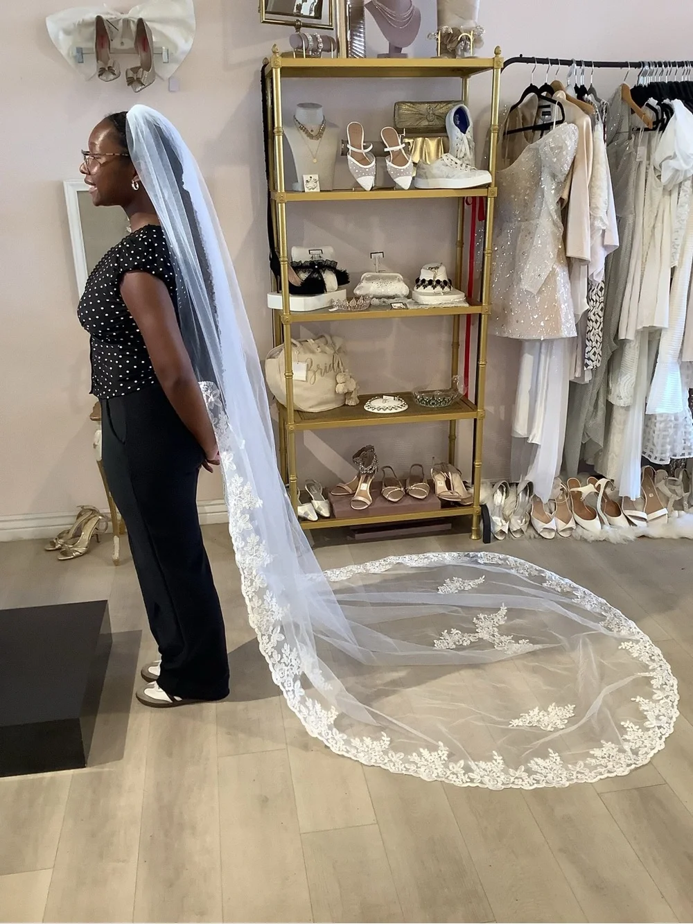 Elegant Lace-Trim Cathedral Wedding Veil in White